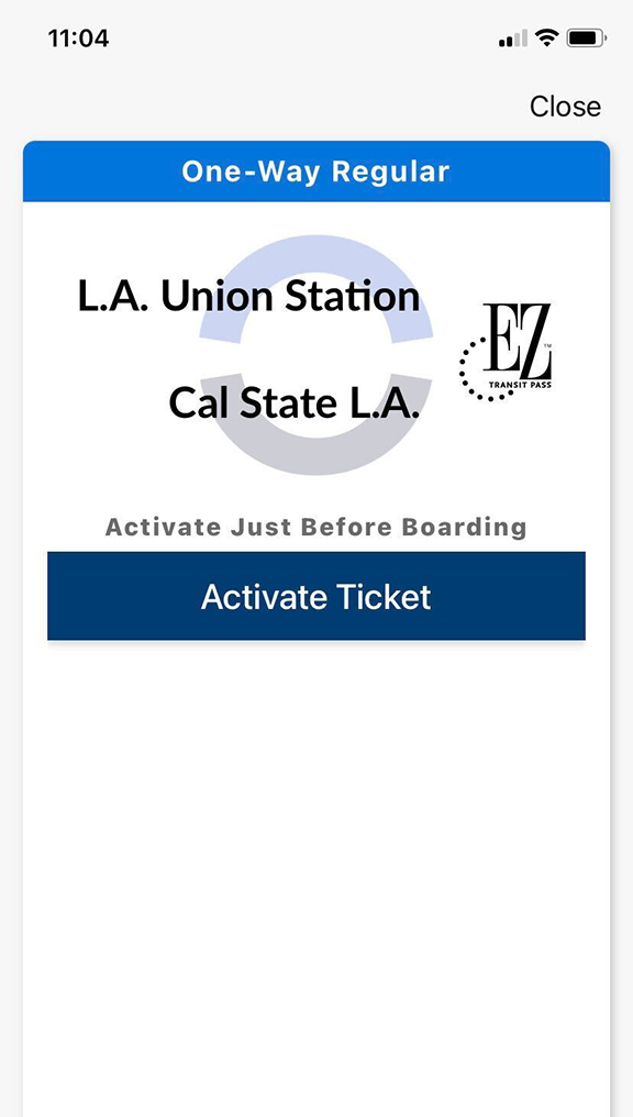 Metrolink App Activate Ticket Screen