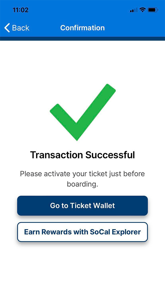 Metrolink App Confirmation Screen